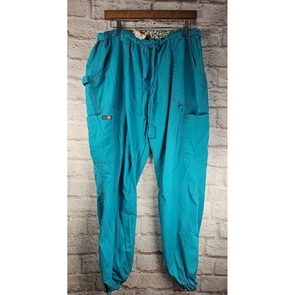 Dickies Scrub Pants Women 2XL EDS Turquoise Teal Cargo Pockets Drawstring 86206 - Picture 1 of 11